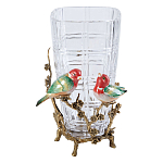 Ваза стеклянная прозрачная с бронзовым основанием в виде ветвей и фарфоровыми птичками Eden Garden варинант исполнения - 1 | Loft Concept в Нижнем Новгороде