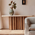 Консоль с овальной столешницей и фактурным деревянным основанием Enzo варинант исполнения - 5 | Loft Concept в Нижнем Новгороде