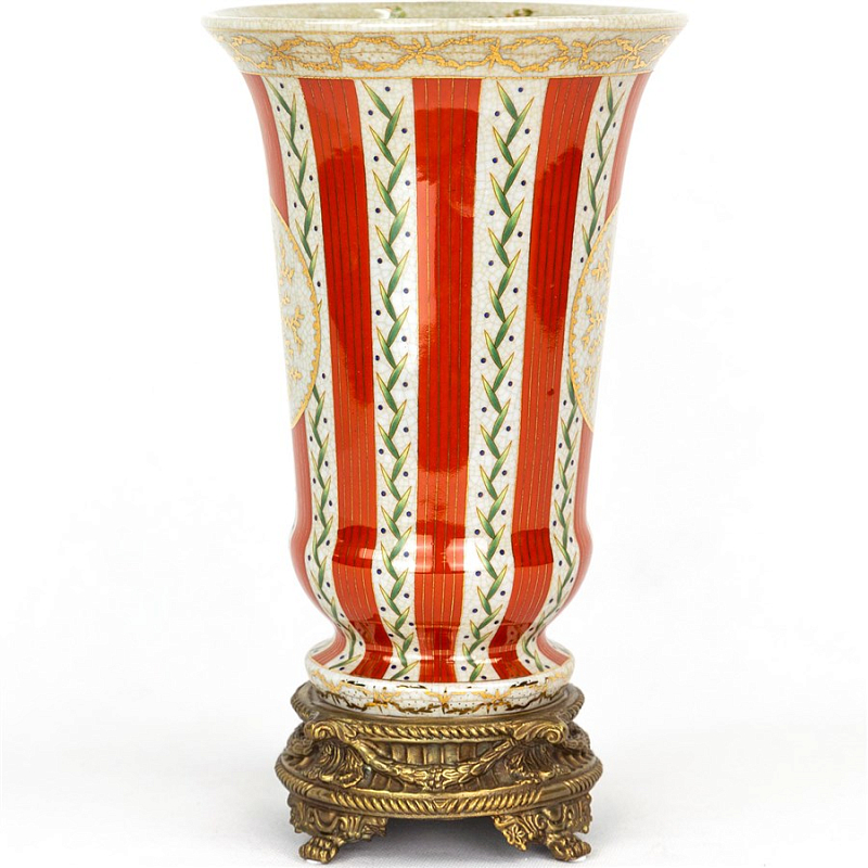 Фарфоровая ваза Red and White Stripes Vase Белый Бронза Красный в Нижнем Новгороде | Loft Concept 