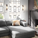 Бра цвета хром с круглой рамой и цилиндрическим прозрачным стеклянным плафоном на прямоугольном основании Feiss варинант исполнения - 3 | Loft Concept в Нижнем Новгороде