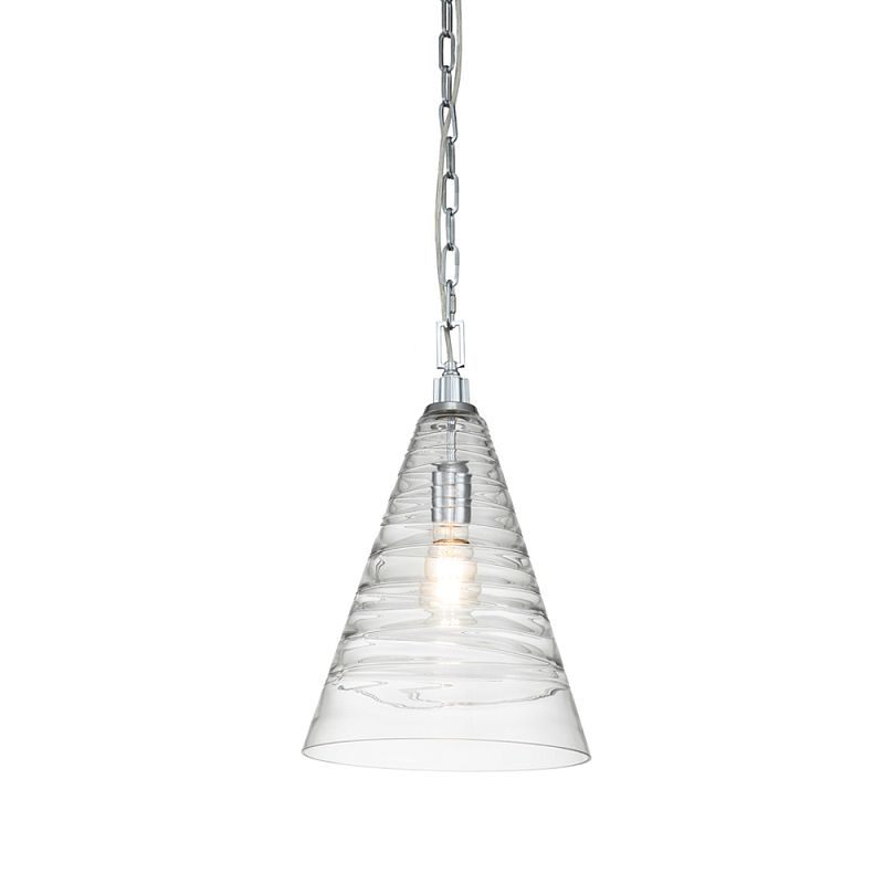 Подвесной светильник с прозрачным рельефным стеклянным плафоном в форме конуса Feiss Прозрачное Стекло Хром в Нижнем Новгороде | Loft Concept 