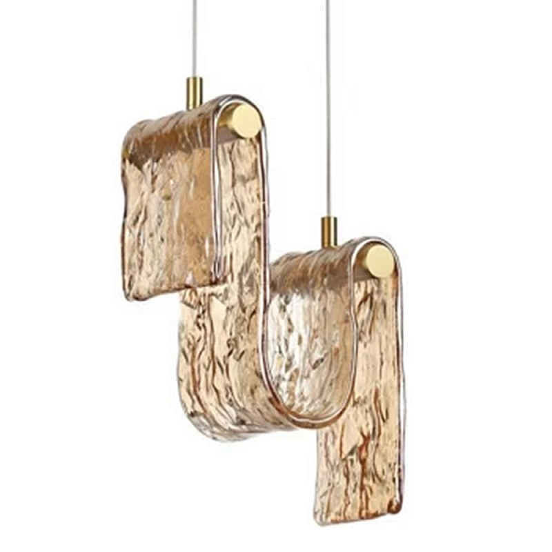 Подвесной светильник волнистой формы из фактурного стекла Wave Дымчатый (Smoke) Янтарный в Нижнем Новгороде | Loft Concept 