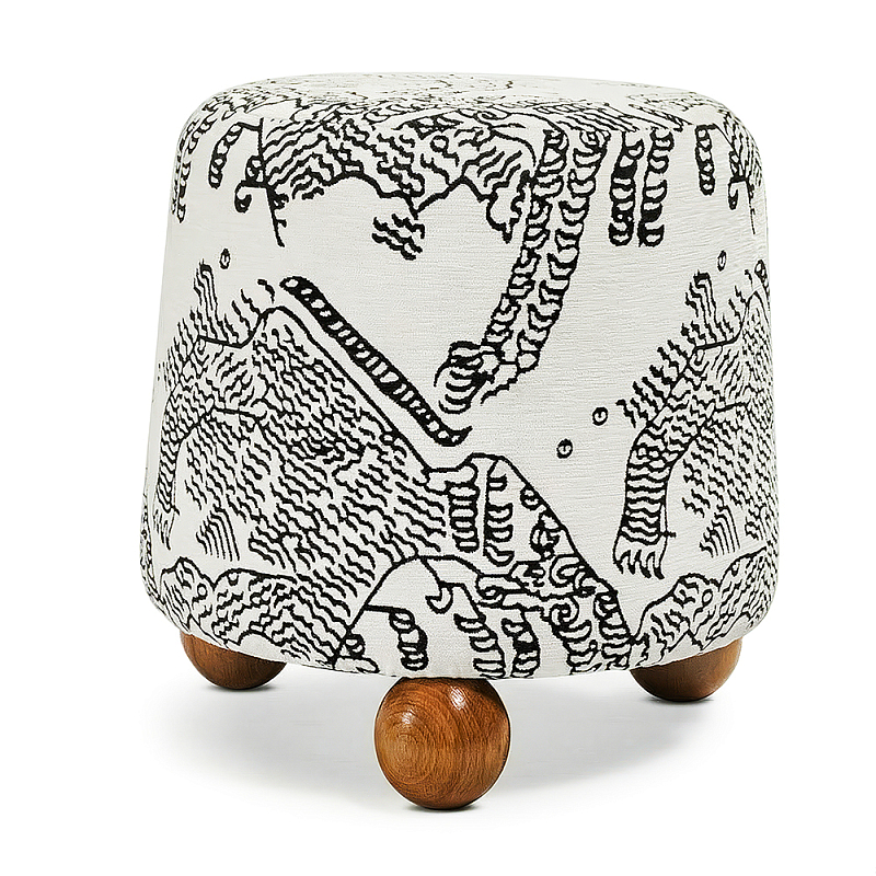 Пуф Wakonda с Круглыми ножками Черно-Белый орнамент Черно-белый Коричневый в Нижнем Новгороде | Loft Concept 