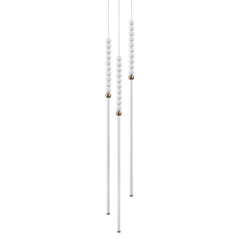 Подвесной светильник с 3-мя вертикальными плафонами и белыми шариками PEARLS Suspension Бронза Белый в Нижнем Новгороде | Loft Concept 