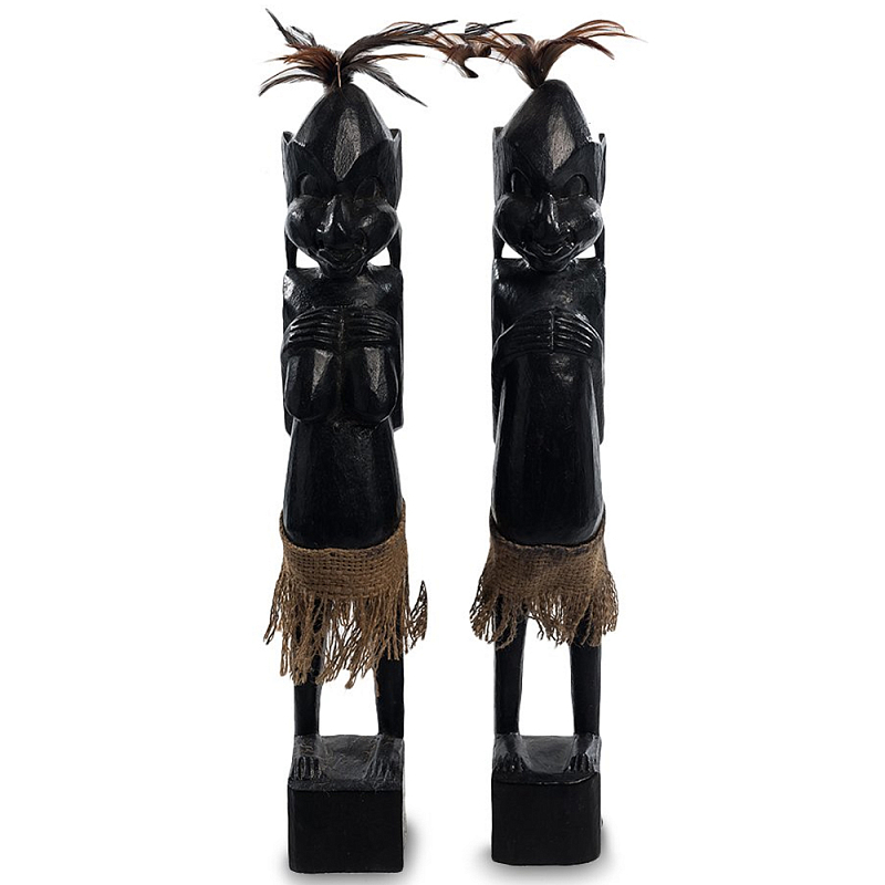 Комплект из 2-х деревянных статуэток Asmat Wooden Statuettes Black Черный Коричневый в Нижнем Новгороде | Loft Concept 