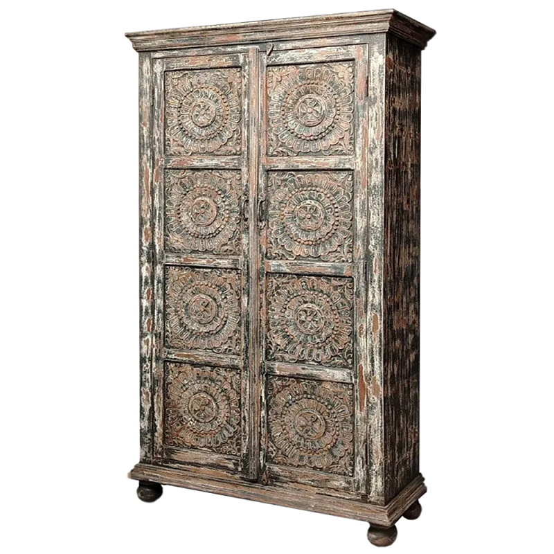Индийский шкаф с орнаментом резьба из дерева Indian Antique Furniture Серый Индийский шкаф с орнаментом резьба из дерева Indian Antique Furniture Серый в Нижнем Новгороде | Loft Concept