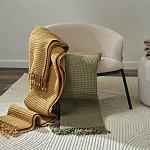 Плед из шерсти зеленого цвета с бахромой Waffle Comfort варинант исполнения - 5 | Loft Concept в Нижнем Новгороде