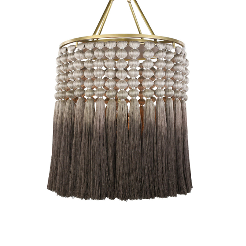 Люстра плетеная с кисточками на золотистом каркасе Boho Tassel Chandelier Коричневый Латунь Люстра плетеная с кисточками на золотистом каркасе Boho Tassel Chandelier Коричневый Латунь в Нижнем Новгороде | Loft Concept