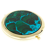 Зеркало карманное складное круглое из натурального камня Малахит с Хризоколлой в подарочной упаковке Gold Stone Mirrors варинант исполнения - 1 | Loft Concept в Нижнем Новгороде