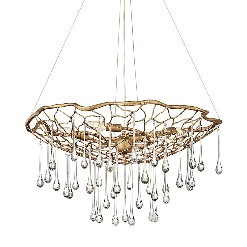 Люстра подвесная золотого цвета с металлическим сетчатым основанием и стеклянными каплевидными подвесками Hinkley Золотой Прозрачное Стекло в Нижнем Новгороде | Loft Concept 