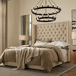 Кровать двуспальная бежевая с основанием из массива дерева с мягким изголовьем Flax Beds варинант исполнения - 3 | Loft Concept в Нижнем Новгороде