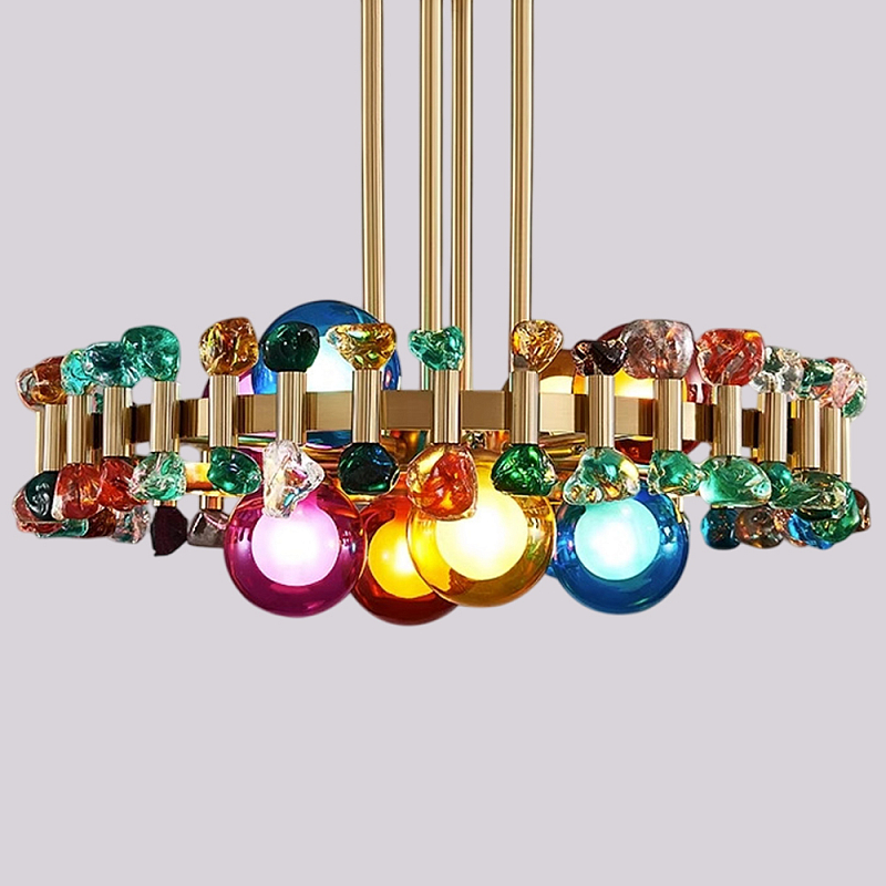 Люстра круглая золотистая с цветными плафонами Colorful Ball Candy Crystal Золотой Мульти Люстра круглая золотистая с цветными плафонами Colorful Ball Candy Crystal Золотой Мульти в Нижнем Новгороде | Loft Concept