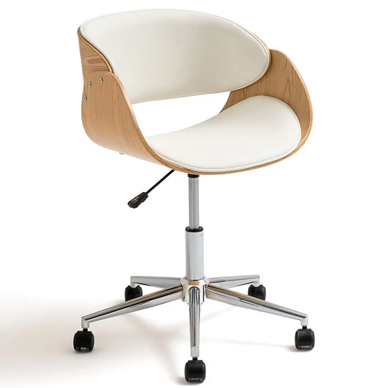 Вращающееся офисное кресло на колёсах Delwyn Chair White Белый Бежевый Хром Черный в Нижнем Новгороде | Loft Concept 