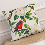 Декоративная подушка бежевая с изображением птиц и цветов Blooming Birds варинант исполнения - 2 | Loft Concept в Нижнем Новгороде