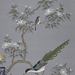 Обои ручная роспись Japanese Garden Original colourway on Gun Metal dyed silk варинант исполнения - 1 | Loft Concept в Нижнем Новгороде