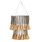 Подвесной светильник двухъярусный с декором из круглых деревянных бусин с кисточками Gray Brown Wooden Beads Chandelier варинант исполнения - 2 | Loft Concept в Нижнем Новгороде