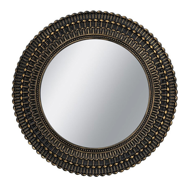 Зеркало круглое с текстурированным дизайном рамы Helios Винтажное Темное Золото  Черный в Нижнем Новгороде | Loft Concept 