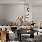 Люстра каскадная с 5-ю круглыми стеклянными плафонами дымчатого цвета и черными деталями Orbit Serenade варинант исполнения - 4 | Loft Concept в Нижнем Новгороде