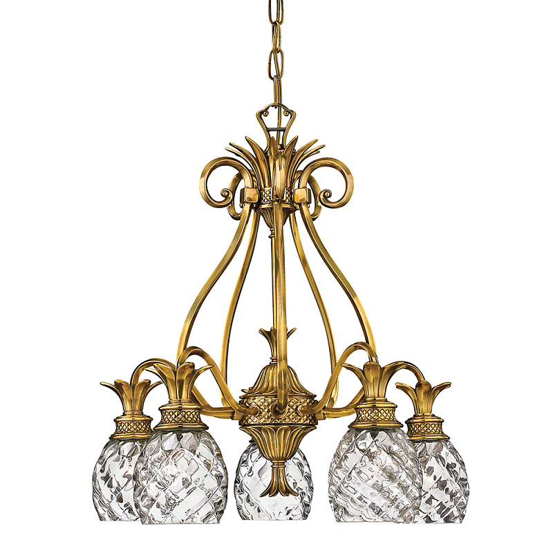 Люстра цвета латунь с 5-ю плафонами из рельефного стекла в форме ананаса Hinkley Латунь Прозрачное Стекло в Нижнем Новгороде | Loft Concept 