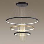 Люстра подвесная с 3-мя круглыми подвесами в черном и золотистом цвете и вертикальными подвесками Ring Horizontal варинант исполнения - 4 | Loft Concept в Нижнем Новгороде