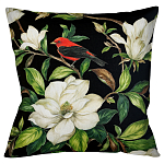 Декоративная подушка чёрная с изображением птицы в саду Blooming Red Birds варинант исполнения - 1 | Loft Concept в Нижнем Новгороде