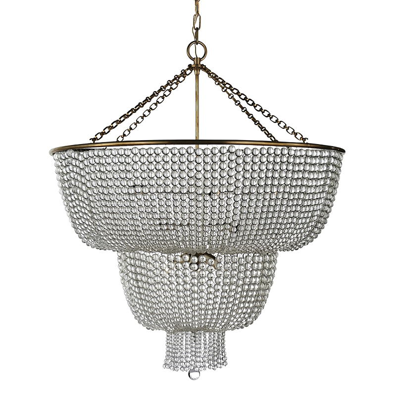 Люстра двухъярусная со стеклянными бусами Glass Bead Chandelier Латунь Прозрачный Серебряный в Нижнем Новгороде | Loft Concept 