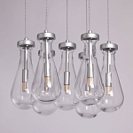 Люстра с 7-ю прозрачными плафонами из стекла в форме капли на круглом потолочном основании цвета хром Lucid Rain  варинант исполнения - 4 | Loft Concept в Нижнем Новгороде