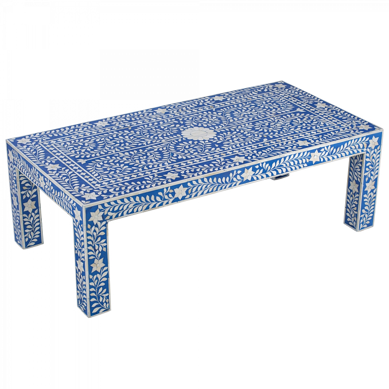 Стол синий отделка кость BONE INLAY dark blue Coffee Table Синий ivory ( слоновая кость ) в Нижнем Новгороде | Loft Concept 