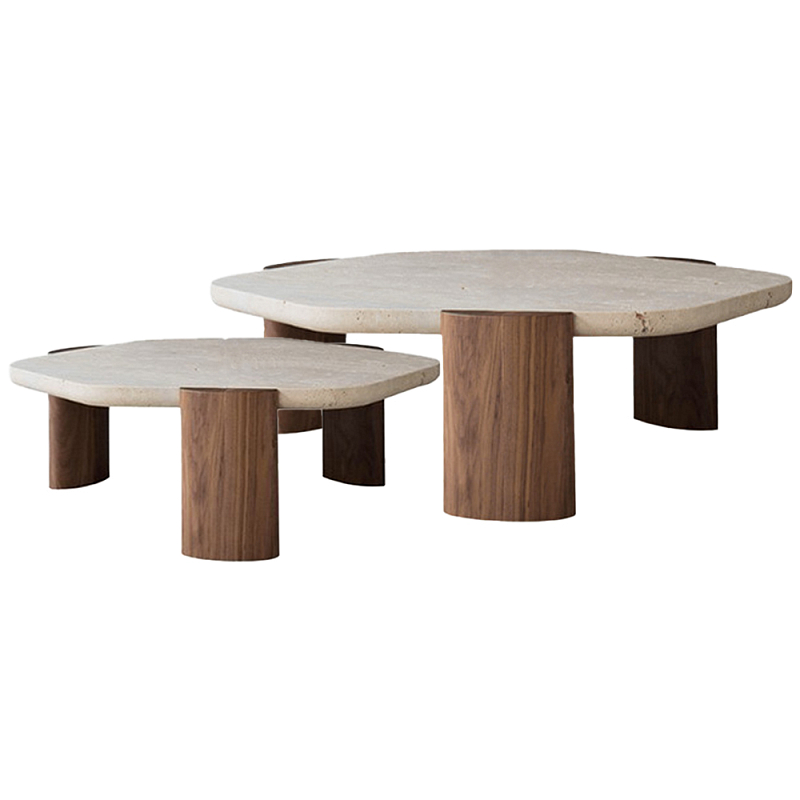 Комплект из 2-ух кофейных столов Gene Stone Wooden Coffee Table Бежево-серый Коричневый Орех в Нижнем Новгороде | Loft Concept 