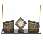 Настольный канцелярский набор из змеевика и офиокальцита с визитницами и часами Successful Leader варинант исполнения - 1 | Loft Concept в Нижнем Новгороде