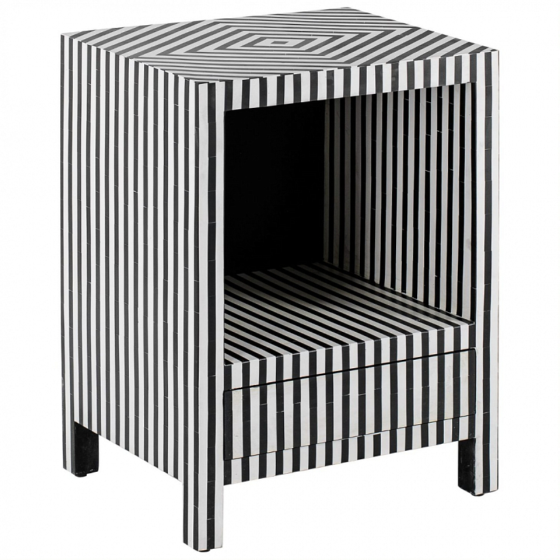 Тумбочка Black&white large storage Indian Bone Inlay nightstand Черно-белый в Нижнем Новгороде | Loft Concept 