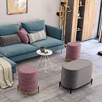 Банкетка круглая пыльно-розовый велюр на 4-х металлических ножках золотого цвета SANJAY варинант исполнения - 6 | Loft Concept в Нижнем Новгороде