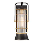 Настенный фонарь цилиндрической формы с рифленым стеклом в золотом каркасе на черном прямоугольном основании Eurofase варинант исполнения - 2 | Loft Concept в Нижнем Новгороде