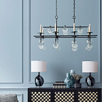 Люстра линейная черная с круглыми прозрачными подвесками  Horizontal Rectangular Chandelier варинант исполнения - 2 | Loft Concept в Нижнем Новгороде