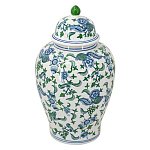 Ваза с крышкой и зелено-голубым цветочным узором на белом фоне Blue & White Ornament варинант исполнения - 1 | Loft Concept в Нижнем Новгороде