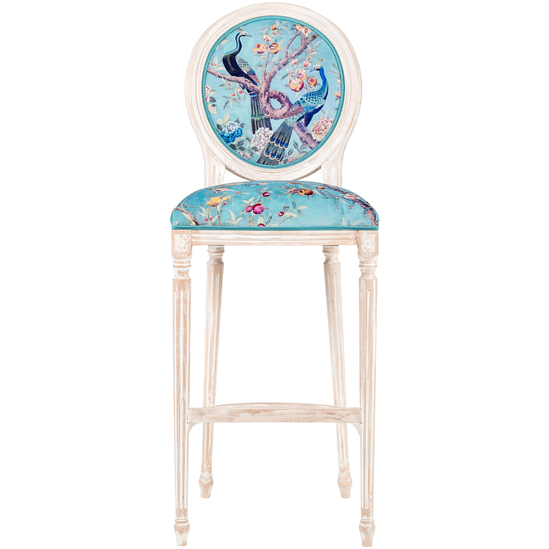 Барный стул из массива бука с изображением птиц и цветов Turquoise Beige Chinoiserie Garden Chair Мульти Бирюзовый Бежевый в Нижнем Новгороде | Loft Concept 