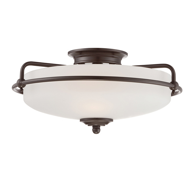 Потолочный светильник со стеклянным плафоном на изогнутых кронштейнах Quoizel  Бронза Белый Хром Латунь Прозрачное Стекло в Нижнем Новгороде | Loft Concept 