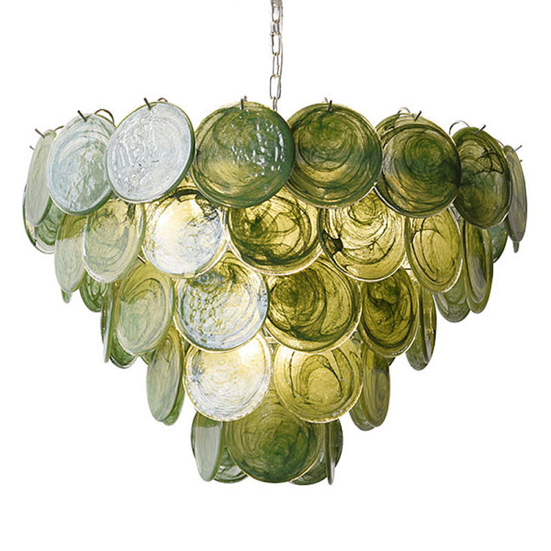 Люстра из зеленых стеклянных дисков с перламутровым эффектом Green Glowing Glaze Зеленый Серебряный Люстра из зеленых стеклянных дисков с перламутровым эффектом Green Glowing Glaze Зеленый Серебряный в Нижнем Новгороде | Loft Concept