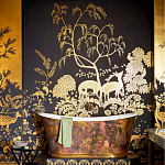 Обои ручная роспись в стиле Арт-деко Rateau Original colourway on Deep Rich Gold gilded paper варинант исполнения - 1 | Loft Concept в Нижнем Новгороде