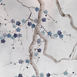 Обои ручная роспись Plum Blossom Inky Hokusai on Sterling Silver gilded silk варинант исполнения - 2 | Loft Concept в Нижнем Новгороде