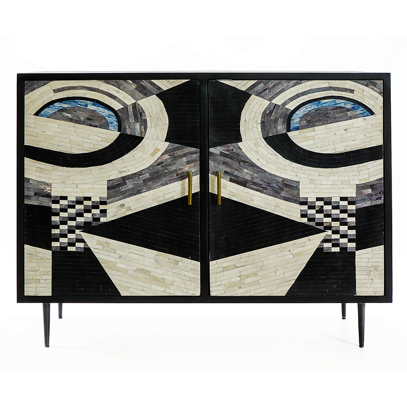 Буфет в гостиную с инкрустацией  Bone Inlay sideboard - 2 doors ivory ( слоновая кость ) Черный Голубой в Нижнем Новгороде | Loft Concept 