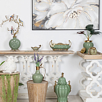 Кувшин зеленого цвета из фарфора с бронзовой крышкой и изогнутой ручкой Eden Garden porcelain and bronze варинант исполнения - 3 | Loft Concept в Нижнем Новгороде