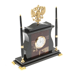 Часы настольные с Гербом России и 2-мя шариковыми ручками в комплекте Stone Clock варинант исполнения - 6 | Loft Concept в Нижнем Новгороде