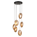 Люстра каскадная с 6-ю стеклянными круглыми плафонами янтарного цвета Savio Glass Disc Light варинант исполнения - 1 | Loft Concept в Нижнем Новгороде