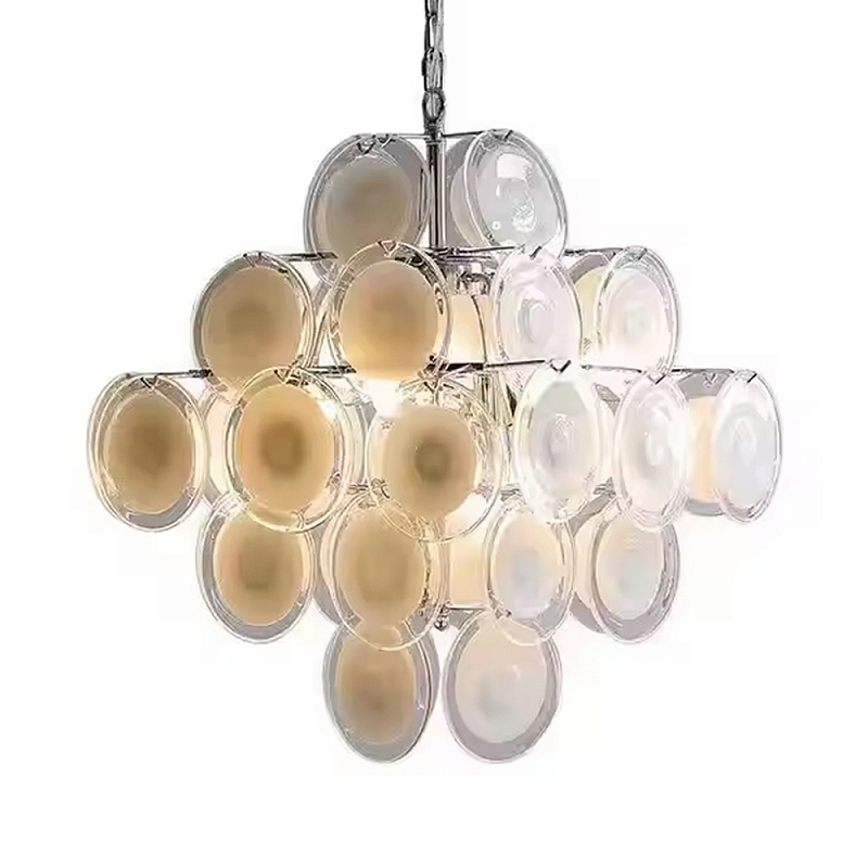 Люстра с каскадом из круглых декоративных элементов White Clear Glass Chandelier Белый Хром Прозрачный Люстра с каскадом из круглых декоративных элементов White Clear Glass Chandelier Белый Хром Прозрачный в Нижнем Новгороде | Loft Concept