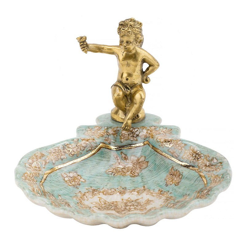 Блюдо с бронзовым ангелом Porcelain Angels of Paradise Бронза Бирюзовый Золотой в Нижнем Новгороде | Loft Concept 