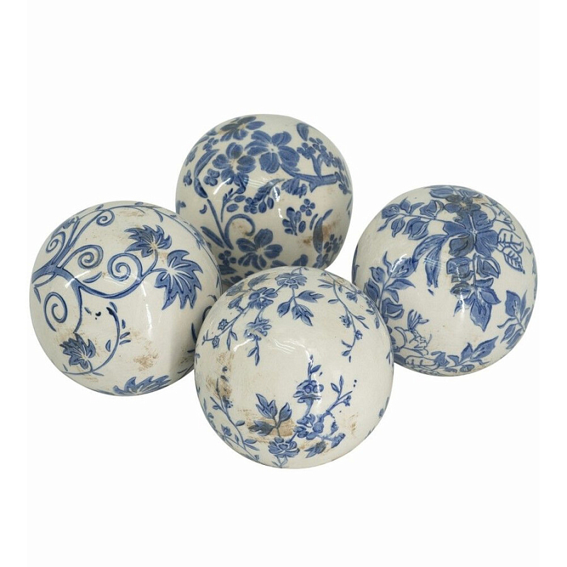 Набор керамических шаров с синей росписью Oriental Blue & White Ornament Vases Белый Синий Набор керамических шаров с синей росписью Oriental Blue & White Ornament Vases Белый Синий в Нижнем Новгороде | Loft Concept