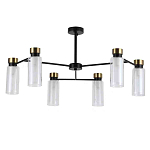 Люстра потолочная с 6-ю цилиндрическими плафонами из стекла и черным каркасом Noir Poise варинант исполнения - 1 | Loft Concept в Нижнем Новгороде