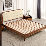 Кровать двуспальная с каркасом из дерева и мягким изголовьем Moon Walnut Bed варинант исполнения - 4 | Loft Concept в Нижнем Новгороде