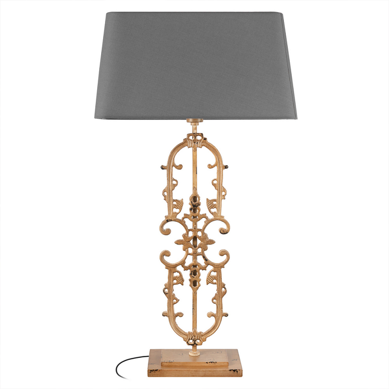 Настольная лампа на ажурном чугунном основании с тканевым серым абажуром Openwork Lamp Коричневый Серый Настольная лампа на ажурном чугунном основании с тканевым серым абажуром Openwork Lamp Коричневый Серый в Нижнем Новгороде | Loft Concept